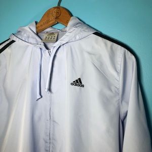Adidas Wind Breaker Jacket Coat Hood Lightweight Spring Fall Blue